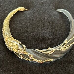 Alexis Bittar Gold and Black Lucite Swan Embellished Collar Necklace. Rare